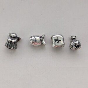 Lot (4) Pandora 925 Sterling Angel, Japanese Peace Sign, Fish, Giraffe Charms